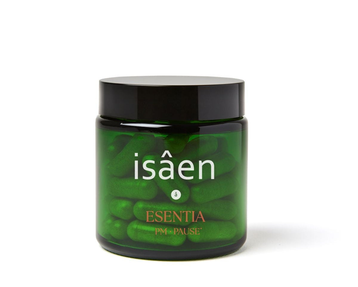 ESENTIA PM·PAUSE de isâen — suplemento nocturno para descanso y recuperación en menopausia (vista frontal)