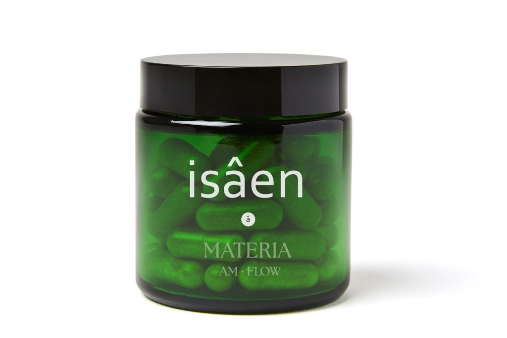 MATERIA AM·FLOW de isâen — suplemento para rendimiento, energía y foco (vista frontal)